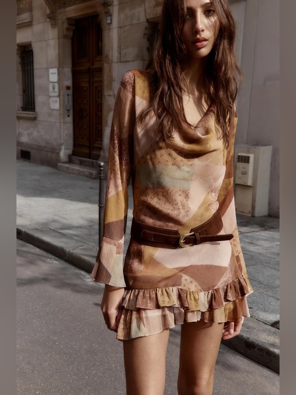 NWT Zara Woman Bloggers Fav PATCHWORK PRINT BELTED MINI DRESS Size M Medium